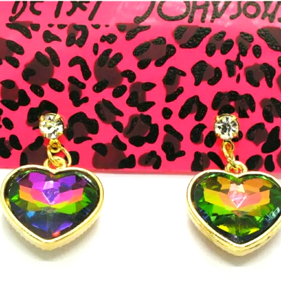 Gold Plated Multi colour crystal heart earrings - Picture 7 of 9